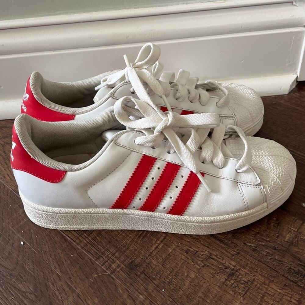 Adidas Superstar II White Red Mens Sneakers Shoes Size 6